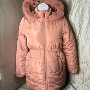 BCBGirls Pink Puffer Jacket with Faux Fur Hood